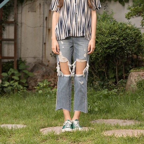 High Waist Destroyed Ripped Hole Stretch Denim Jeans,DCL스토어,VITAL SAIGN (Woman)