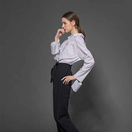 바이탈싸인 Stripe Ring Sleeve Shirt_Gray,DCL스토어,VITAL SAIGN (Woman)
