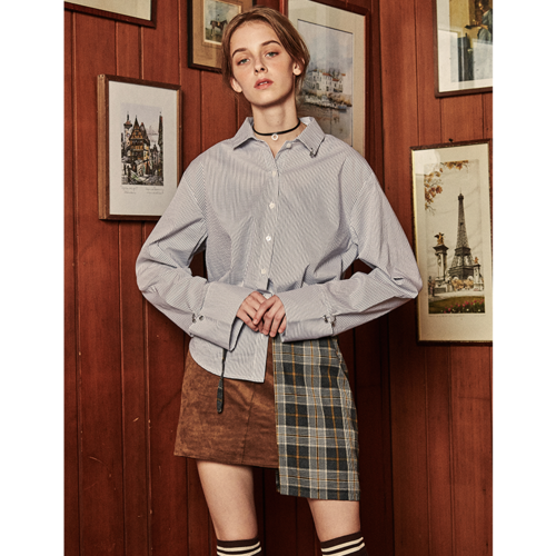 바이탈싸인 Suede and Check Short Skirt (Khaki, Brown),DCL스토어,VITAL SAIGN (Woman)