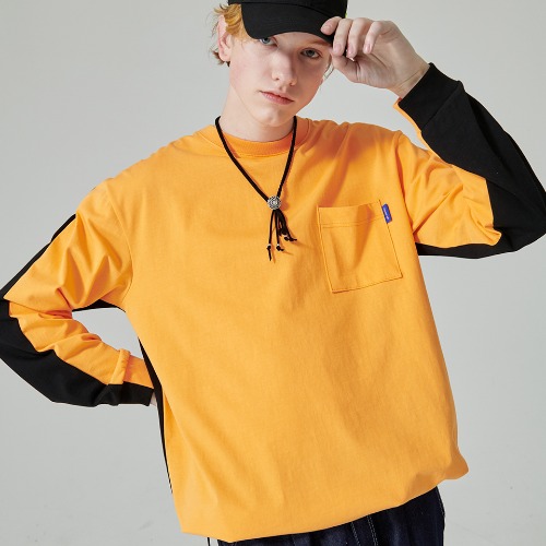 고스트릿 22SS 반반 배색 긴팔 티셔츠(오렌지 블랙)