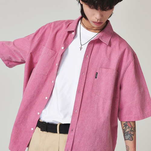 고스트릿 24SS 세미 오버핏 피그먼트 반팔 셔츠(핑크)