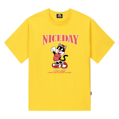 트립션 NICEDAY PINK CAT GRAPHIC 티셔츠(옐로우)